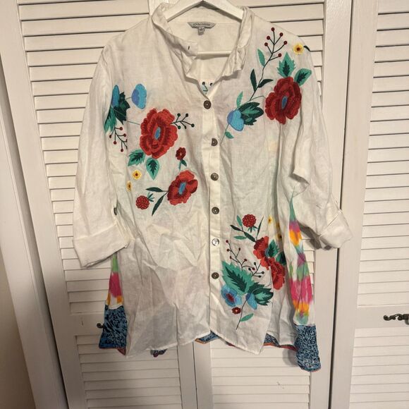 John Mark Tops - JOHN MARK FESTIVAL INDIE FLORAL TIE DYE BUTTON DOWN SZ L